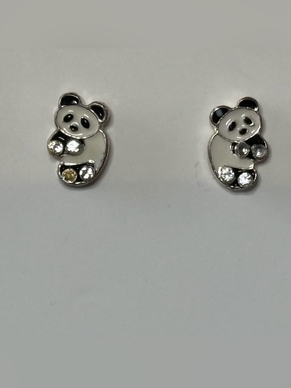 Panda Crystal Accent Kids Earrings - White and Black